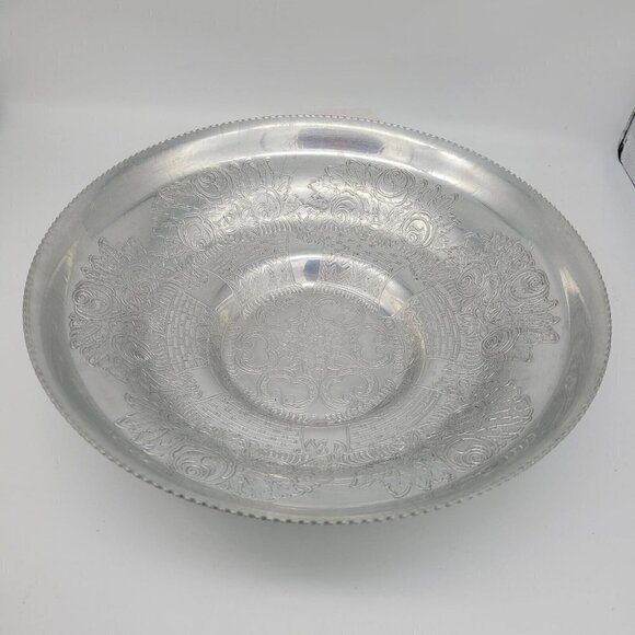 Vtg Hand Wrought Aluminum Serving Bowl Floral Roses Embossed Wilson Specialties - Picture 4 of 16
